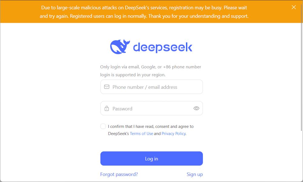 Registration may be busy error in DeepSeek