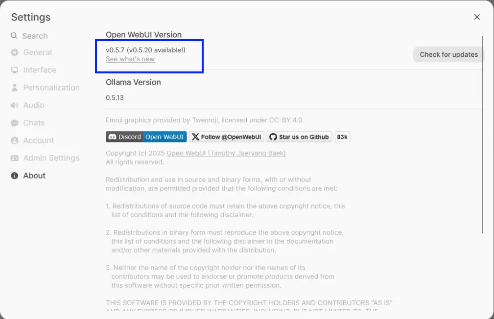 Check for Updates in Open WebUI Check for Updates in Open WebUI